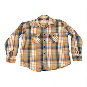 Vintage Frostproof Shirt Adult EXTRA LARGE Brown Orange Plaid Flannel USA 70s